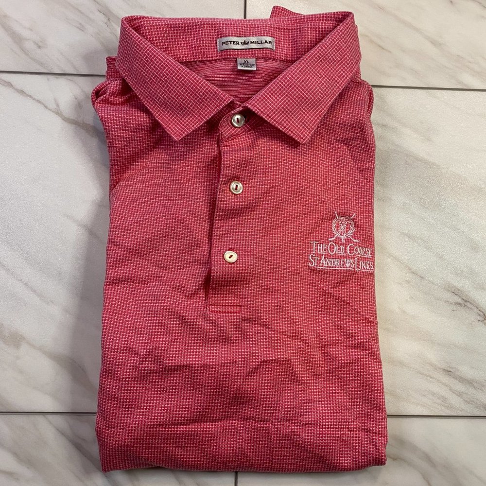 Peter Millar Cotton Golf Polo The Old Course at St Andrews Links Pink Salmon XL